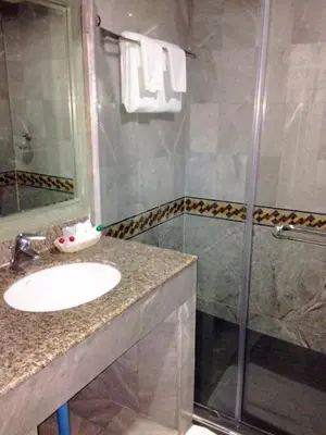 a bathroom with a sink and a shower at LEE PLACE HOTEL in Bangkok