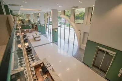 an overhead view of a lobby of a building at Justice Hotel in Bangkok