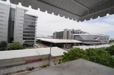 an overhead view of a city with tall buildings at ป๊อปปูล่า คอนโด อาคาร C4 impact เมืองทองธานี in Nonthaburi
