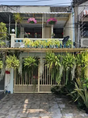 a house with a yellow gate and plants at 297 Nature Residence in Bangkok