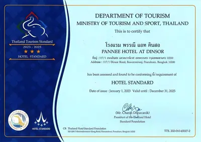 a flyer for the department of tourism ministry of tourism and sport and sportland at Super OYO 483 Pannee Hotel Khaosan in Bangkok