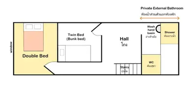 a floor plan of a double decker bathroom at Chan Cha La 99 Hostel in Bangkok