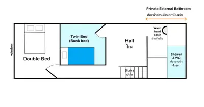 a floor plan of a small bathroom at Chan Cha La 99 Hostel in Bangkok