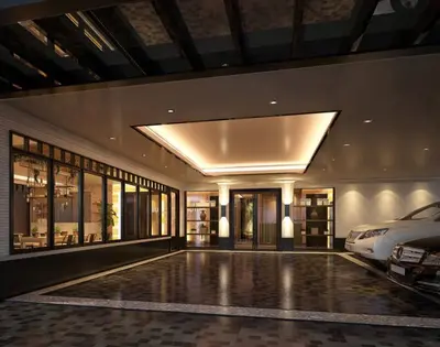 a luxury house with a car parked in a driveway at Siam Bright Suite in Bangkok