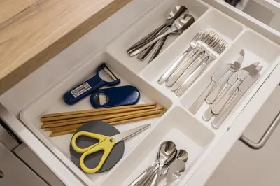 a drawer with scissors and other kitchen utensils at B2 Large + Comfort full kitchen near MRT Bangson in Bangkok
