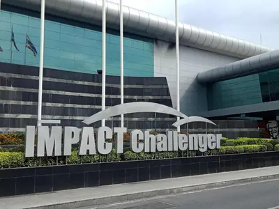 a sign in front of an apple building at Comfortable studio T8 Impact Bangkok Thailand in Nonthaburi