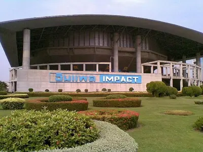 a large building with a sign in front of it at Near Impact Challenger Bangkok Thailand in Nonthaburi
