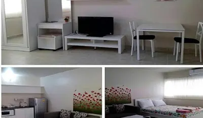 two pictures of a living room and a room with a tv at Family Room Dmk Don mueang Airport 2 bedrooms in Ban Bang Phang