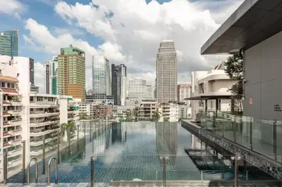 a swimming pool in a city with buildings at Circle Rein Sukhumvit 12 #1BR#Pool&Gym#Near Terminal 21#Max2 in Bangkok