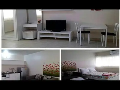two pictures of a living room and a living room with a tv at Popular Palace in Don Mueang Bangkok in Ban Bang Phang
