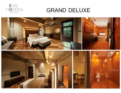 a collage of three pictures of a room at 515 VICTORY Hotel in Pom Prap