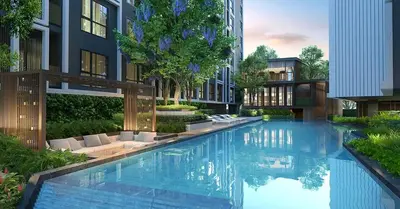 a rendering of a swimming pool in a building at SHADE of Sky Sathon - Pool, Fitness, Parking, Wifi in Bangkok