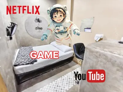 a picture of a boy in an astronaut bedroom at Hive28 in Bang Kapi