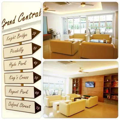 a group of four pictures of a living room at Wealth 30th in Bangkok