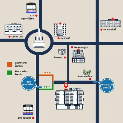 a map of the city of melbourne with the locations of buildings at Hi Sotel Victory Monument in Bangkok
