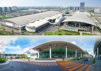 two different pictures of a building in a city at ห้องพักรายวัน เมืองทองธานี เรือนศรีตรัง in Ban Bang Phang