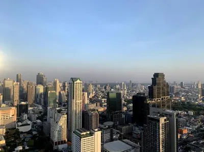 an aerial view of a city with tall buildings at Central Bangkok Loft Style Skyline 100 sq.m. Apt in Bangkok