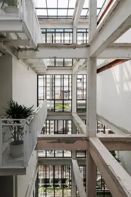 a view from the top of a building with stairs at C'HOUSE Bangkok in Pom Prap